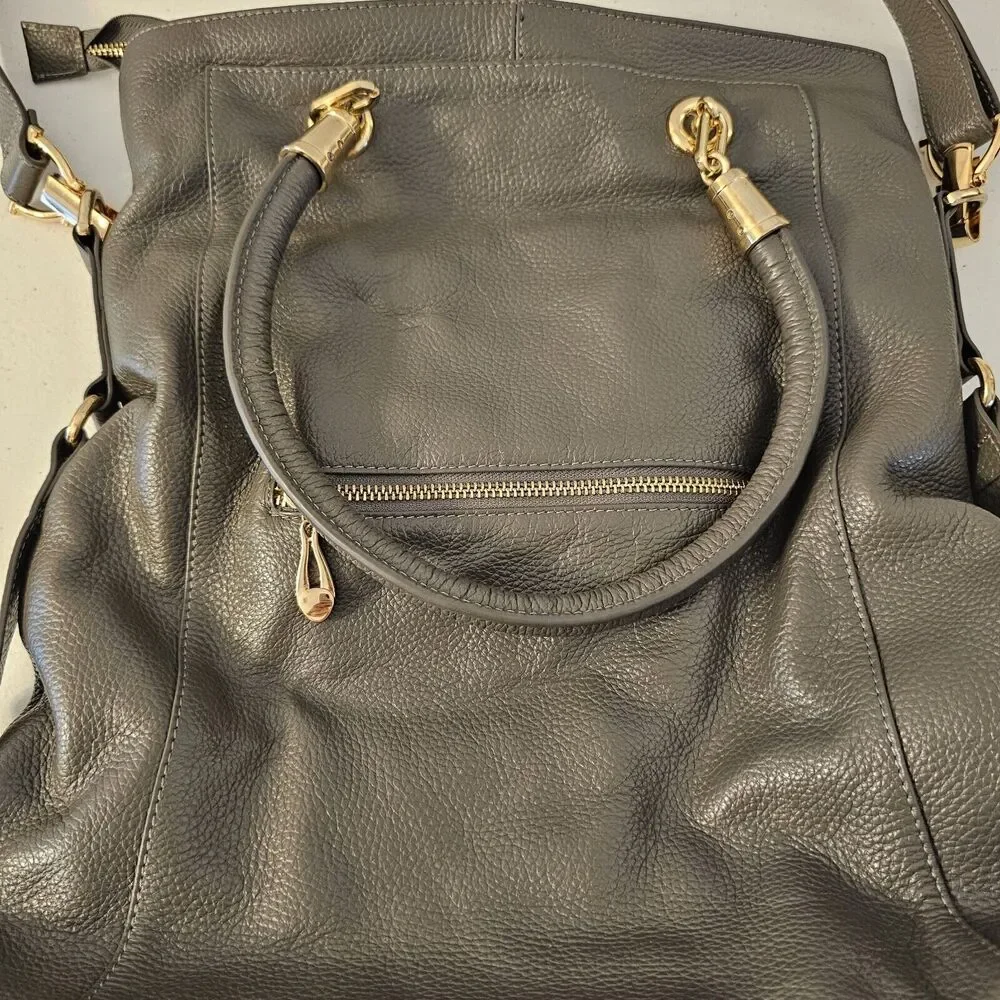Kristen Bell for Erica Anenberg Sutton Grey Leather GoldTote Boho Bag W/dust bag